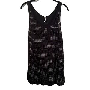 VTG Y2K Women's Studded Tank Top M Black Gold By Robin K Charm Luxury Chic